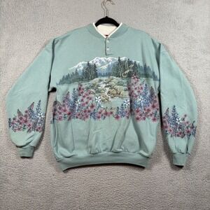 Vtg Art Unlimited Sportwear Nature Mountain Floral Sweatshirt XL USA Cottagecore